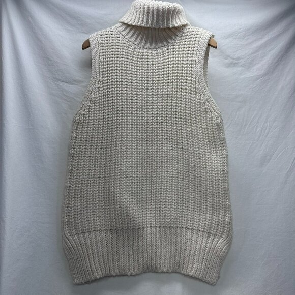 H&M Sweater Vest Womens S Cream Turtleneck Chunky Oversized Preppy Fisherman - Picture 1 of 8